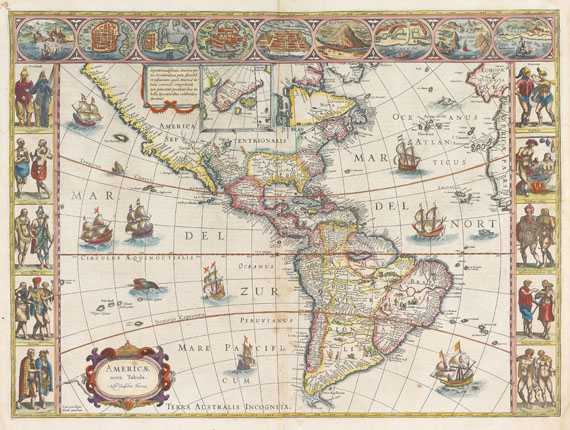 Amerika - 1 Bl. Americae nova tabula (W. J. Blaeu), 1634-35