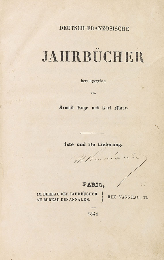   - Deutsch-Französische Jahrbücher. 1. u. 2. Lfg. (alles) in 1 Bd. 1844.