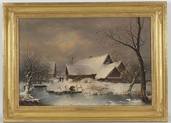 Wilhelm Heinrich Schneider - Verschneite Winterlandschaft - Rahmenbild