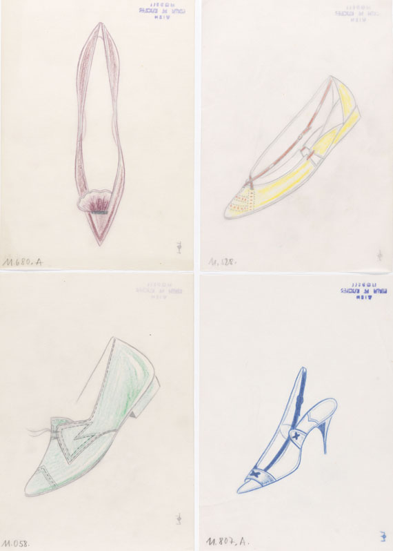Mode - Mappe mit Entwürfen für Schuh-Designs. 50er-60er Jahre