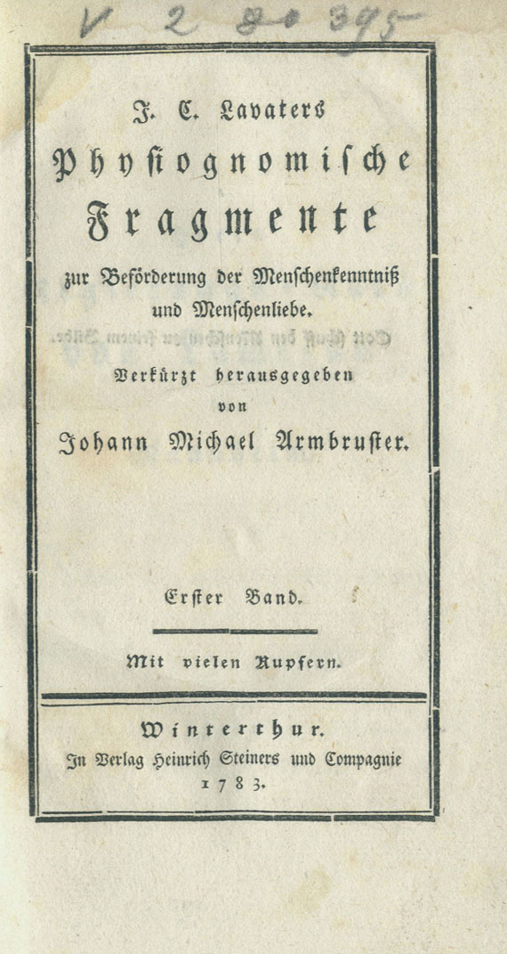 Johann Caspar Lavater - Physiognomische Fragmente. 3 Bde. Dabei: Brief von Armbruster