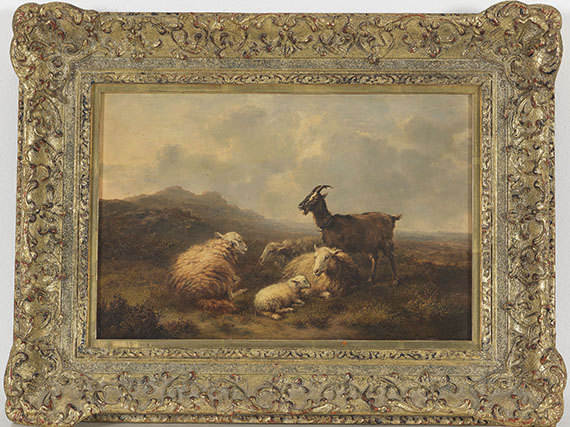 Eugène Joseph Verboeckhoven - Schafe und Ziegen auf der Weide - Rahmenbild