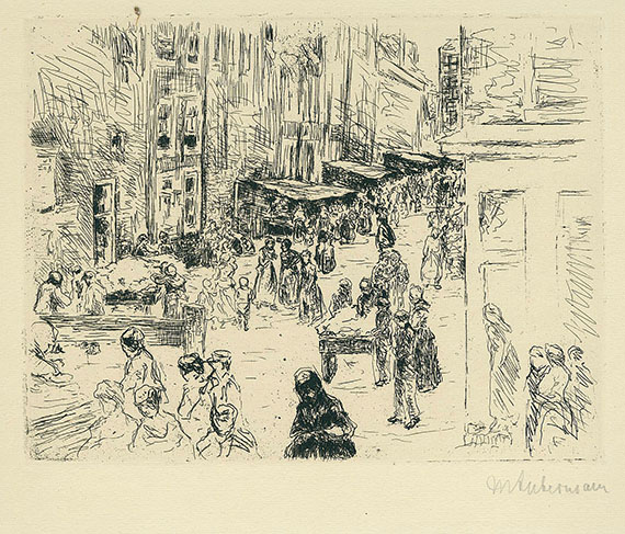Max Liebermann - Radierung: Die Judenstraße in Amsterdam. 1906