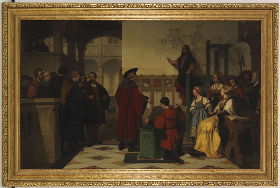 Wilhelm (Guillaume) Koller - Albrecht Dürer wird von Kaiser Maximilian bei der Arbeit besucht - Rahmenbild