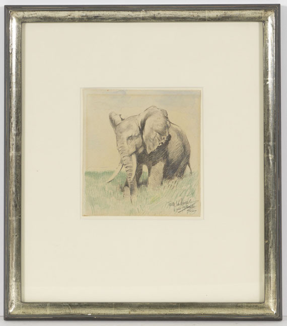 Wilhelm Kuhnert - Afrikanischer Elefant in der Steppe - Rahmenbild