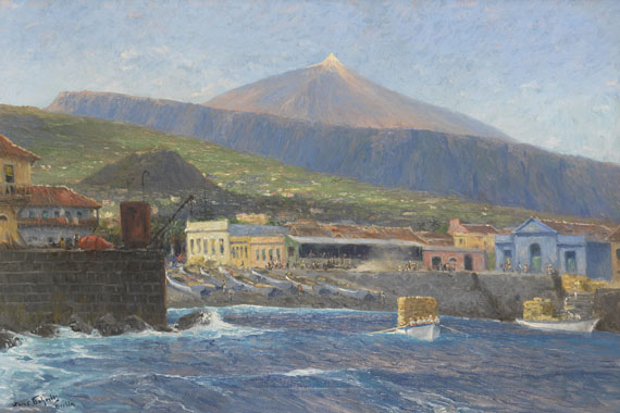 Hans Bohrdt - Blick vom Meer aus auf Pozo de Martianez, Puerto Orotava, Tenerife