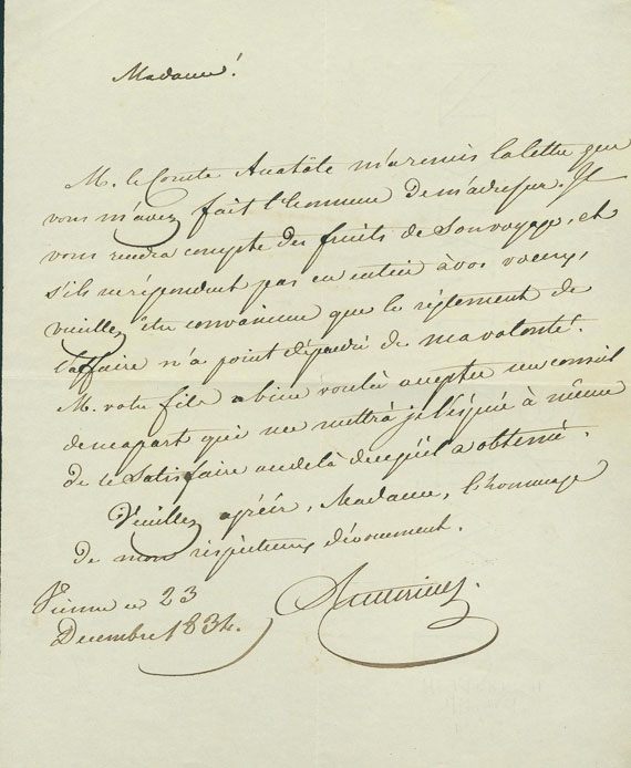 Clemens von Metternich - Brief m. U. + eigh. Brief m. U., zus. 2 Tle.