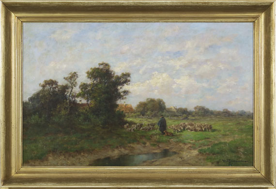 Désiré Thomassin - Schäfer mit seiner Herde am Dorfrand - Rahmenbild