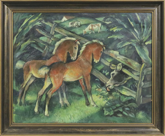 Harold Bengen - Zwei Fohlen und Kühe auf der Weide - Rahmenbild
