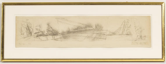 Lyonel Feininger - Dampfer und Segelboote (Zeichnung für ein Wandgemälde für das Marine Transportation Building auf dem Gelände der Weltausstellung New York 1939/40) - Rahmenbild