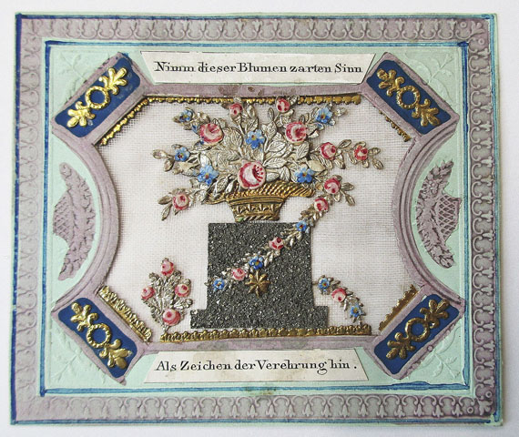  Album amicorum - Sammlung Gruß- und Glückwunschbillets, Stammbuchblätter. Um 1790-1890. In Ordner. - Weitere Abbildung