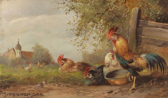 Max (Josef) Hänger - 2 Gemälde: Hühnerhof am Dorfrand. Zwei Entenpaare am Weiher - Weitere Abbildung