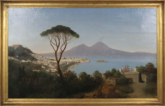 Albert August Zimmermann - Blick vom Posillipo auf die weite Bucht von Neapel mit rauchendem Vesuv - Rahmenbild