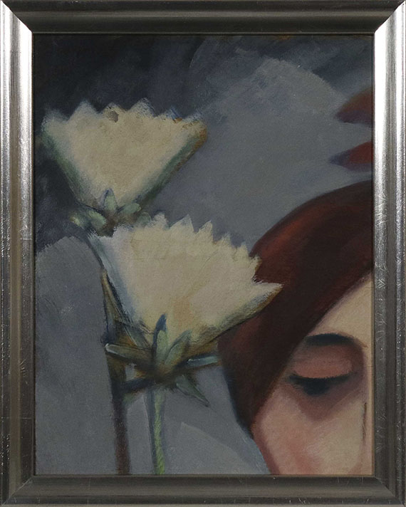 Dorothea Maetzel-Johannsen - Blüten und weiblicher Kopf (Fragment) - Rahmenbild