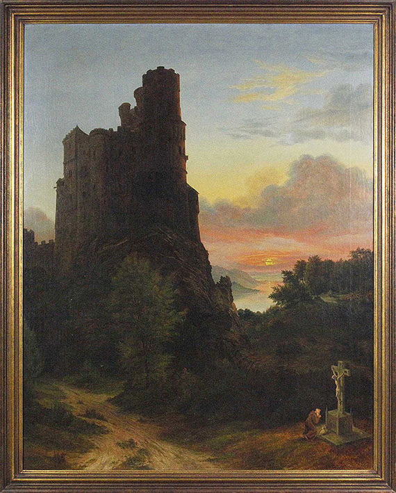 Josef Winkelirer - Romantische Landschaft mit Burg - Rahmenbild