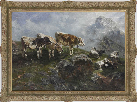 Anton Braith - Kälber und Schafe im Hochgebirge - Rahmenbild