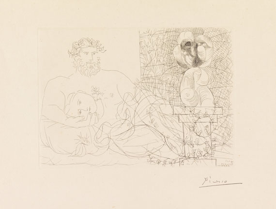 Pablo Picasso - Sculpteur et son modèle avec un buste sur une colonne