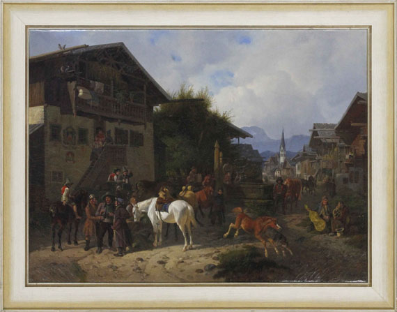 August Franz Schelver - Pferdemarkt in Partenkirchen - Rahmenbild