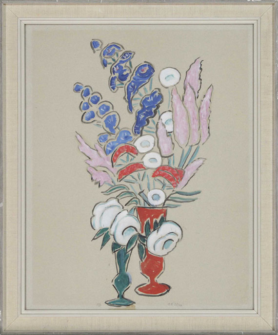 Gabriele Münter - Blumenstillleben mit roter und grüner Vase - Rahmenbild