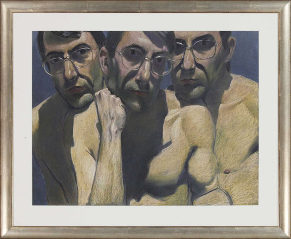Johannes Grützke - Drei männliche Oberkörper mit Brille - Rahmenbild