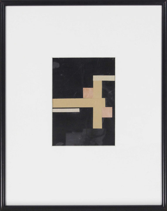 Walter Dexel - Entwurf zu II: Figuration in Weiß auf Schwarz mit zwei roten Quadraten - Rahmenbild