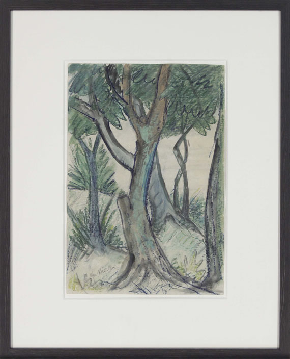 Otto Mueller - Wald/Landschaft mit Bäumen im Vordergrund - Rahmenbild