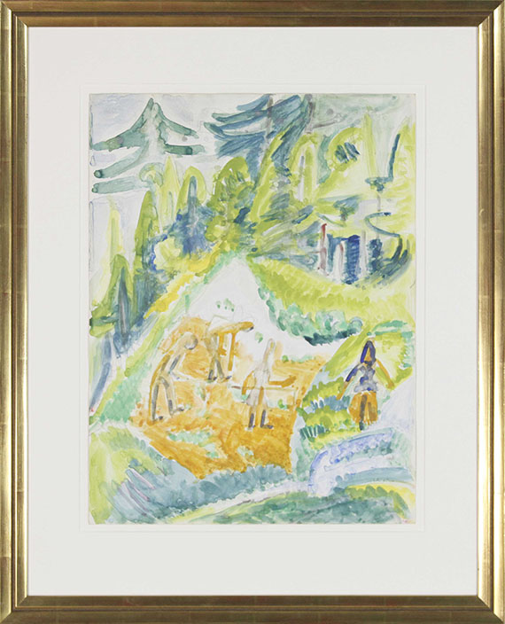 Ernst Ludwig Kirchner - Davoser Landschaft mit Bergbauern - Rahmenbild