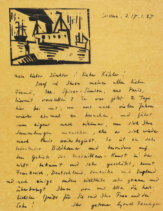 Lyonel Feininger - Eigenhändiger Brief. 17. Jan. 1927
