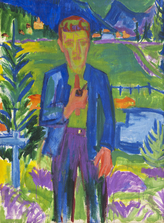 Hermann Scherer - Paar in der Landschaft (recto), Porträt eines Mannes mit einer Pfeife (verso)