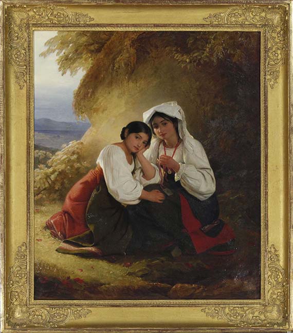 August Riedel - Zwei Mädchen in Albaner Tracht - Rahmenbild