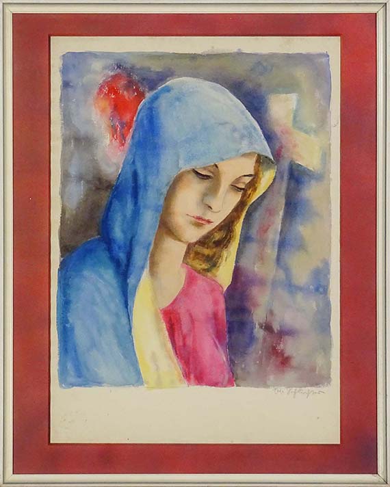 Rudolf Schlichter - Frau mit blauem Umhang/Madonna - Rahmenbild
