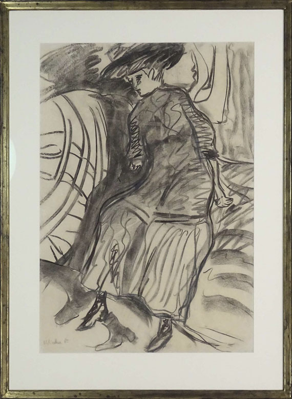Ernst Ludwig Kirchner - Auf dem Bett sitzendes Mädchen - Rahmenbild