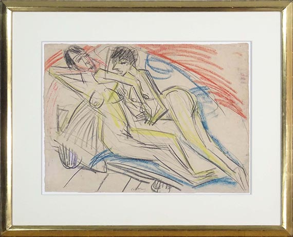 Ernst Ludwig Kirchner - Zwei nackte Mädchen auf dem Bett - Rahmenbild