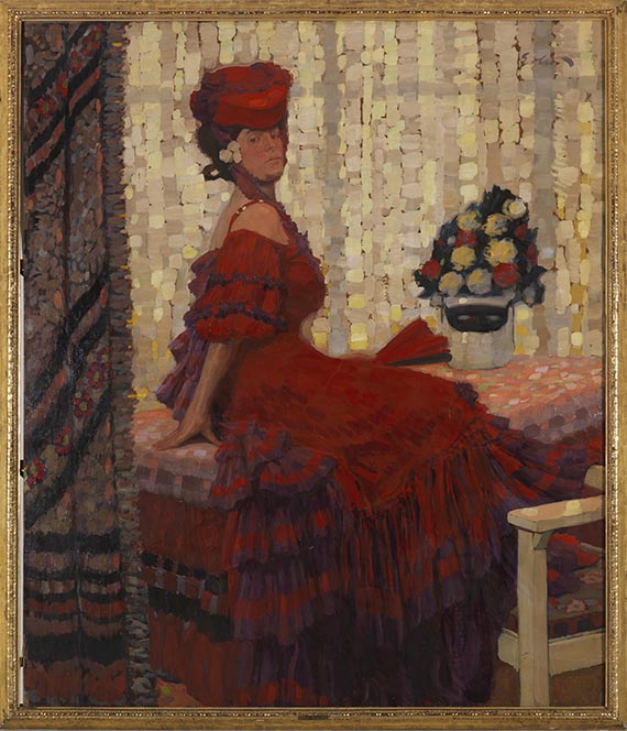 Fritz Erler - Domino (Dame in Rot) - Rahmenbild