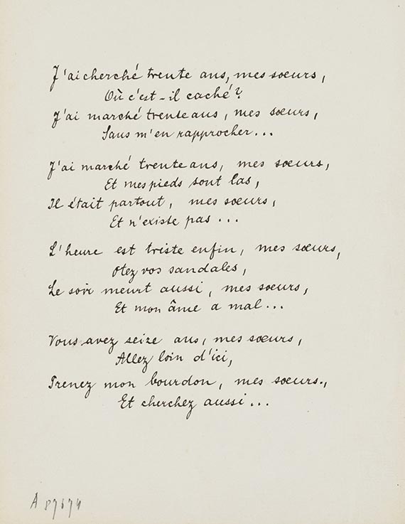 Rainer Maria Rilke - Abschrift eines frz. Gedichts von Maeterlinck