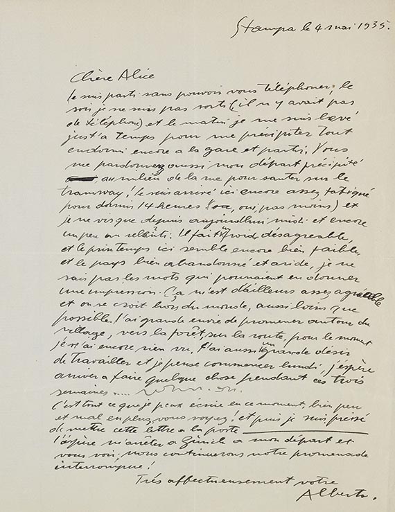 Alberto Giacometti - Eigenhändiger Brief mit Unterschrift