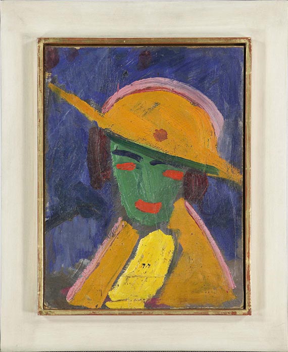 Hermann Stenner - Grüne Frau mit gelbem Hut I - Rahmenbild