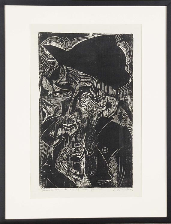 Ernst Ludwig Kirchner - Alter bärtiger Älpler in schwarzem Hut (Kaspar Cadiepolt) - Rahmenbild