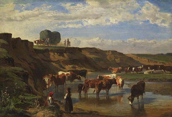 Friedrich Voltz - Hirtinnen mit Herde an der Furt