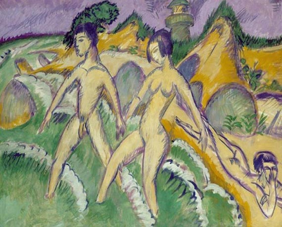 Abbildung zu: Ernst Ludwig Kirchner, Ins Meer Schreitende, 1912, Öl auf Leinwand, Staatsgalerie Stuttgart.