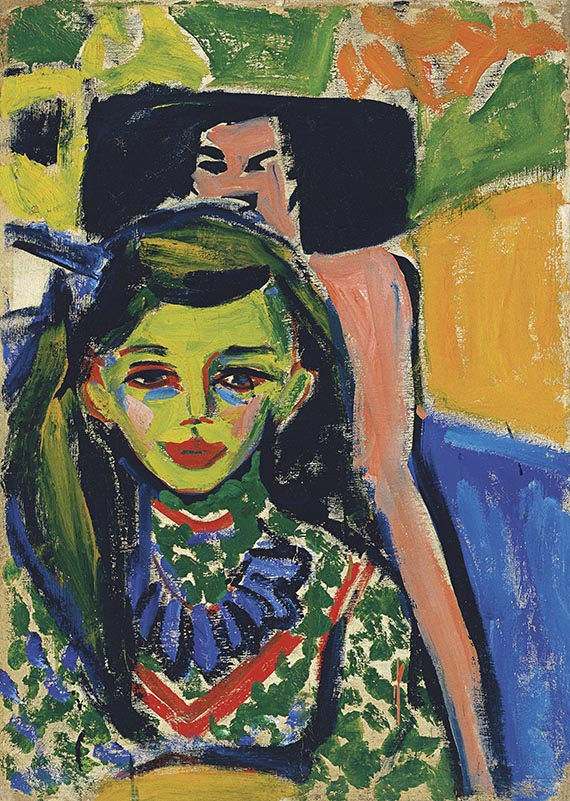 Abbildung zu: Ernst Ludwig Kirchner, Fränzi vor geschnitztem Stuhl, 1910, Öl auf Leinwand, Museo Nacional Thyssen-Bornemisza, Madrid.