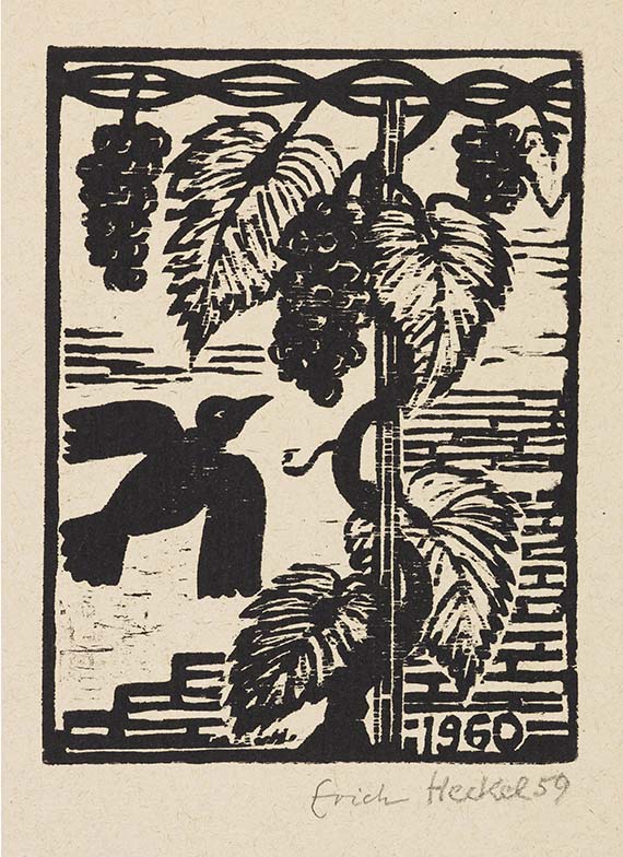 Erich Heckel - Vogel und Trauben (29. Jahresblatt)