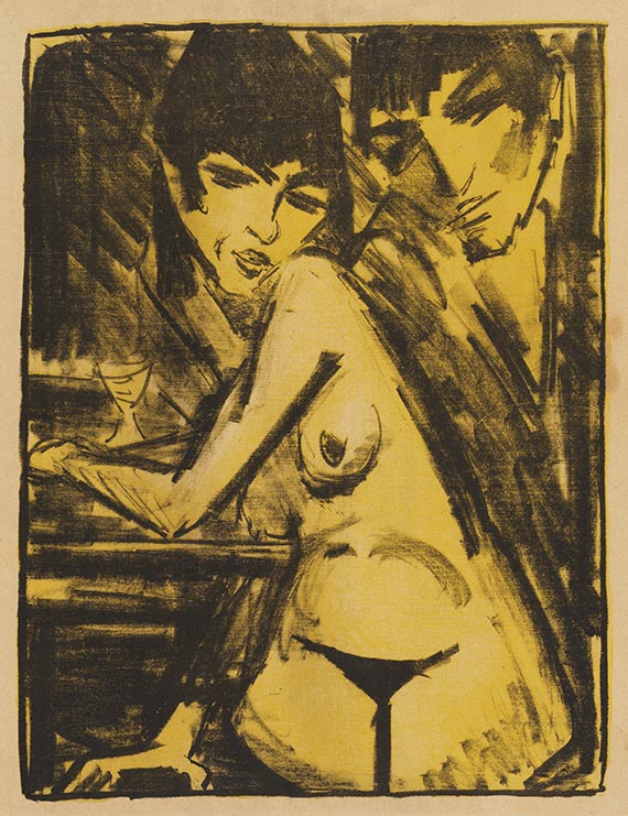 Otto Mueller, Paar am Tisch (Selbstbildnis mit Maschka, Absinthtrinkerin)