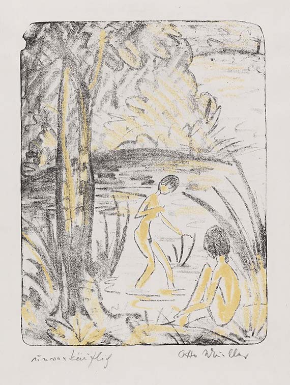 Otto Mueller, Sitzende und Badende mit Baum