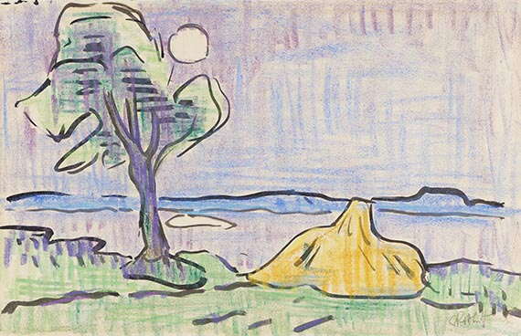 Karl Schmidt-Rottluff - Baum und Heuhocken am Lebasee