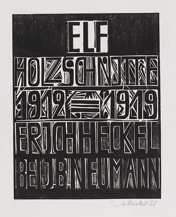 Erich Heckel, Umschlag, Titelblatt und Inhaltsverzeichnis der Mappe "Elf Holzschnitte, 1912-1919, Erich Heckel bei J.B. Neumann"