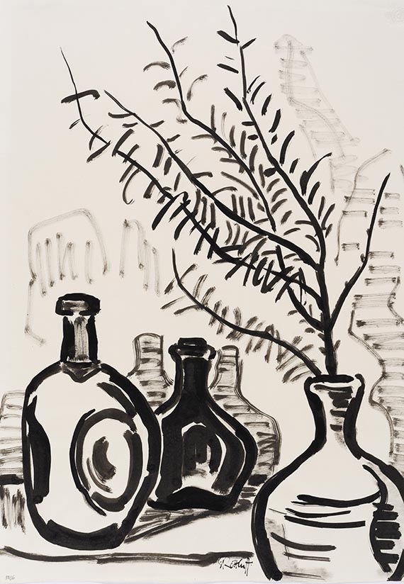 Karl Schmidt-Rottluff - Spiräenzweig mit Flaschen