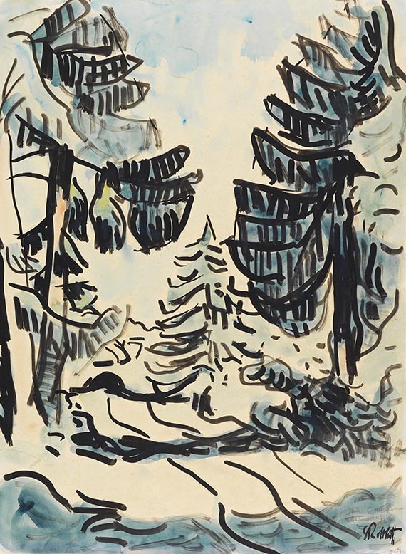 Karl Schmidt-Rottluff - Landschaft mit Tannen