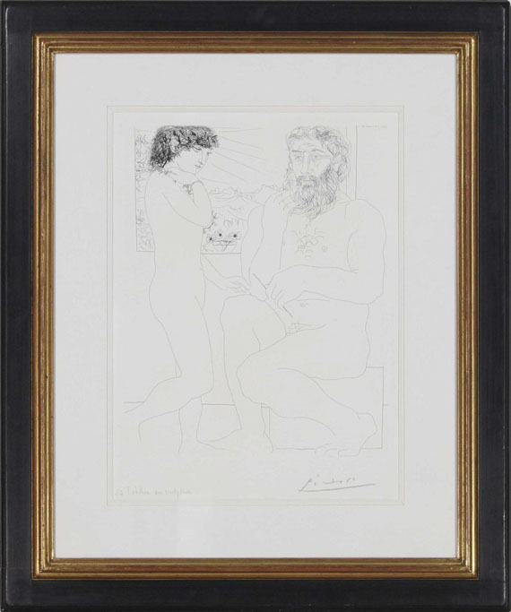 Pablo Picasso - Sculpteur songeant, modèle aux cheveux noirs et bol avec trois anémones - Rahmenbild