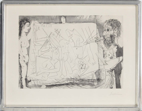 Pablo Picasso - Peintre à son chevalet avec un modèle (Dans l